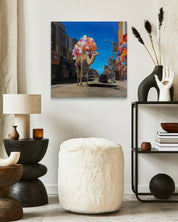 korean art, Camel in Town - DOKHBI ARTWORKS Painting Yun Song - A ARTWORKS dokkaebi dokebi k - art Camel in Town by Yun Song - A displayed in modern living room, original Korean painting 2024 DOKHBI