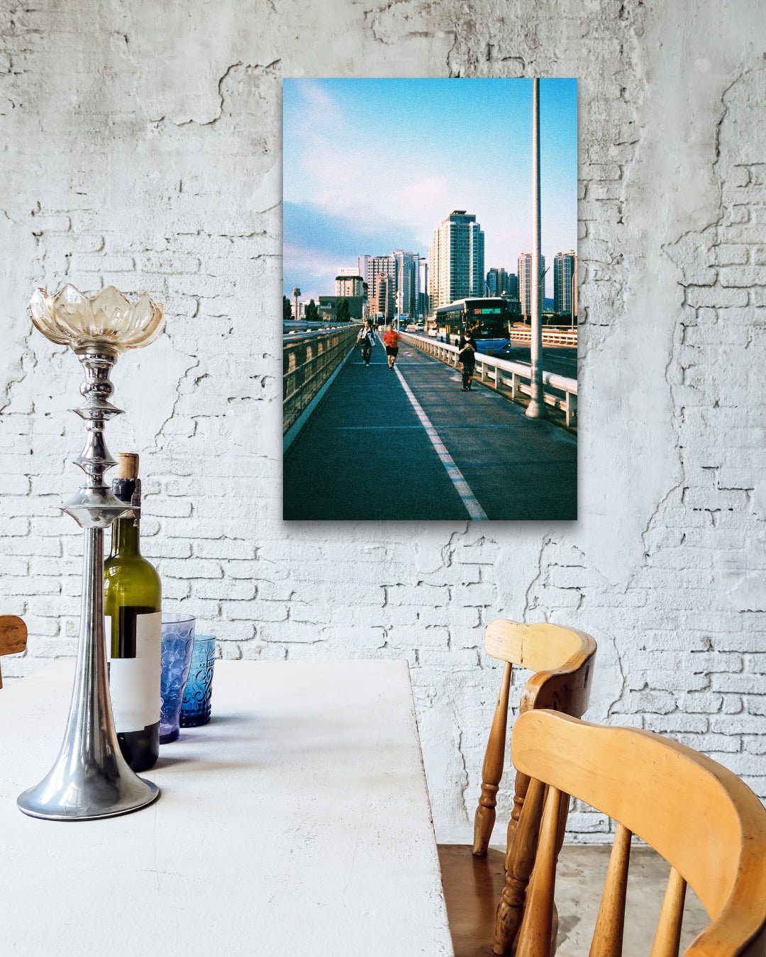 City Life by SeongHa LEE displayed in modern living room, original Korean fine art photography 2024