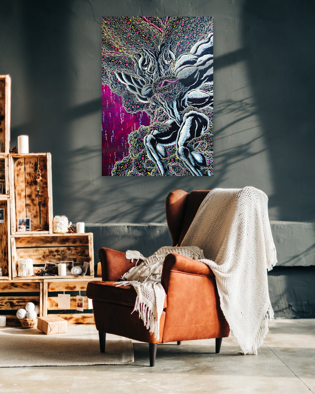 CRU FINAL II by Kang Hoon displayed in modern living room, original Korean pen drawing 2025