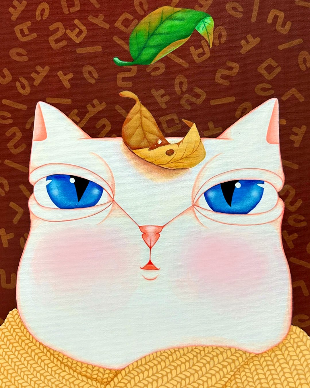 Dansang Cat_Flowing Time close-up detail, brushwork texture by Korean artist Han Hae-suk