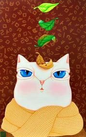 Dansang Cat_Flowing Time - Acrylic on Canvas 53x33.4cm by Han Hae-suk, Korean Contemporary Art 2025