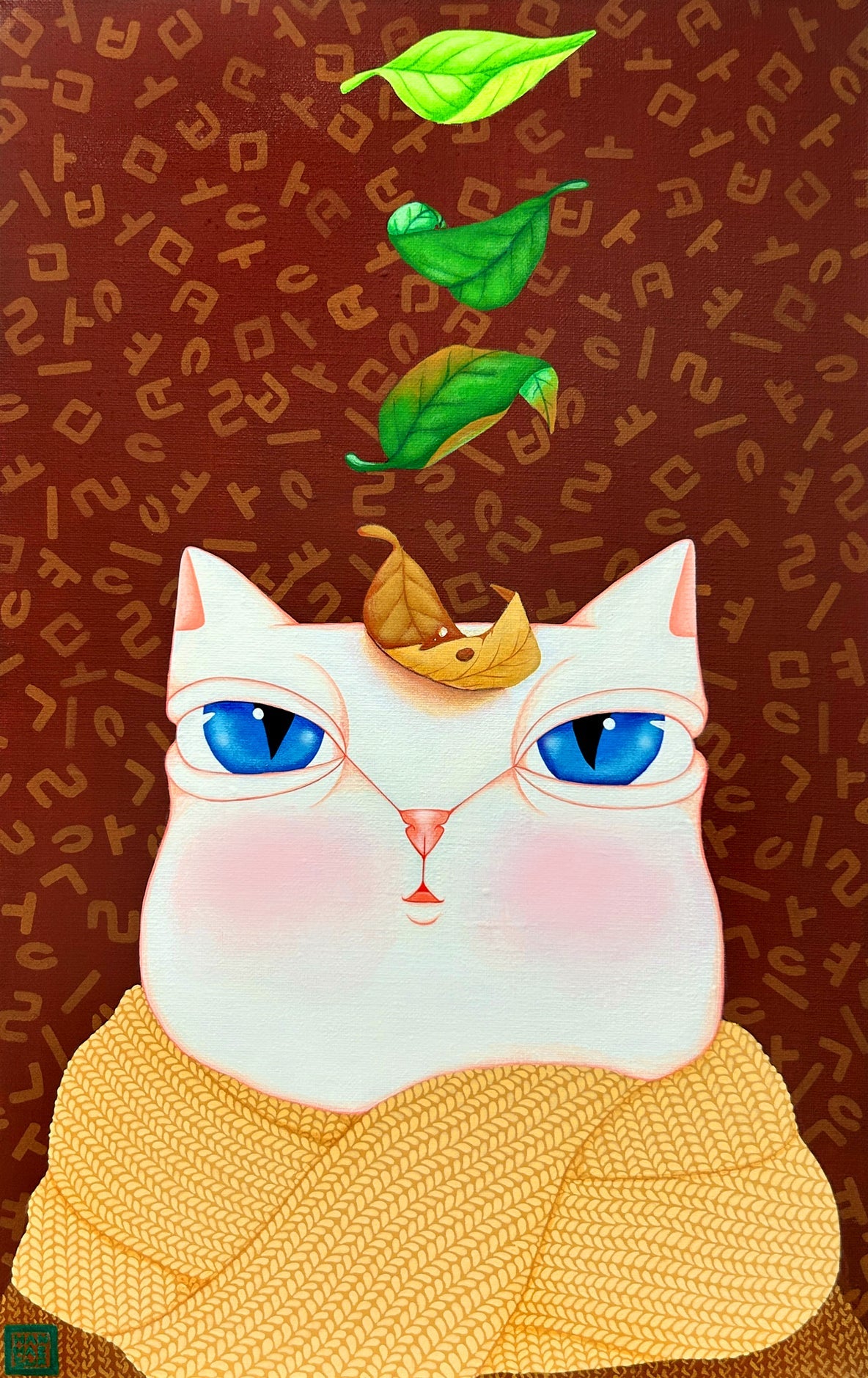 Dansang Cat_Flowing Time - Acrylic on Canvas 53x33.4cm by Han Hae-suk, Korean Contemporary Art 2025