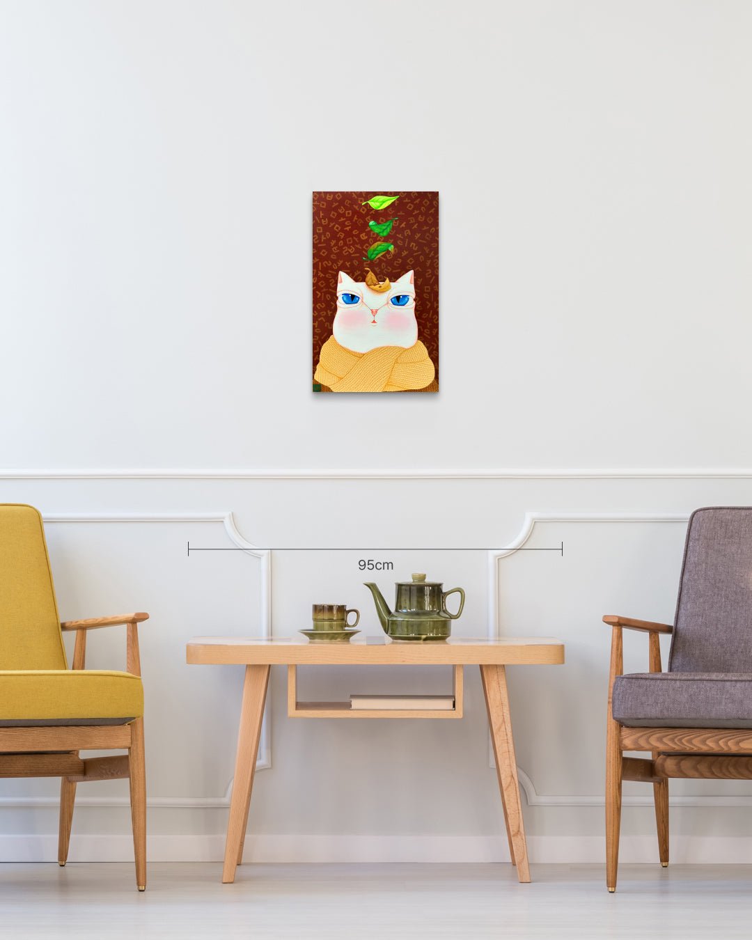 Dansang Cat_Flowing Time size reference 53x33.4cm - original Korean painting by Han Hae-suk