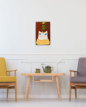 Dansang Cat_Flowing Time size reference 53x33.4cm - original Korean painting by Han Hae-suk