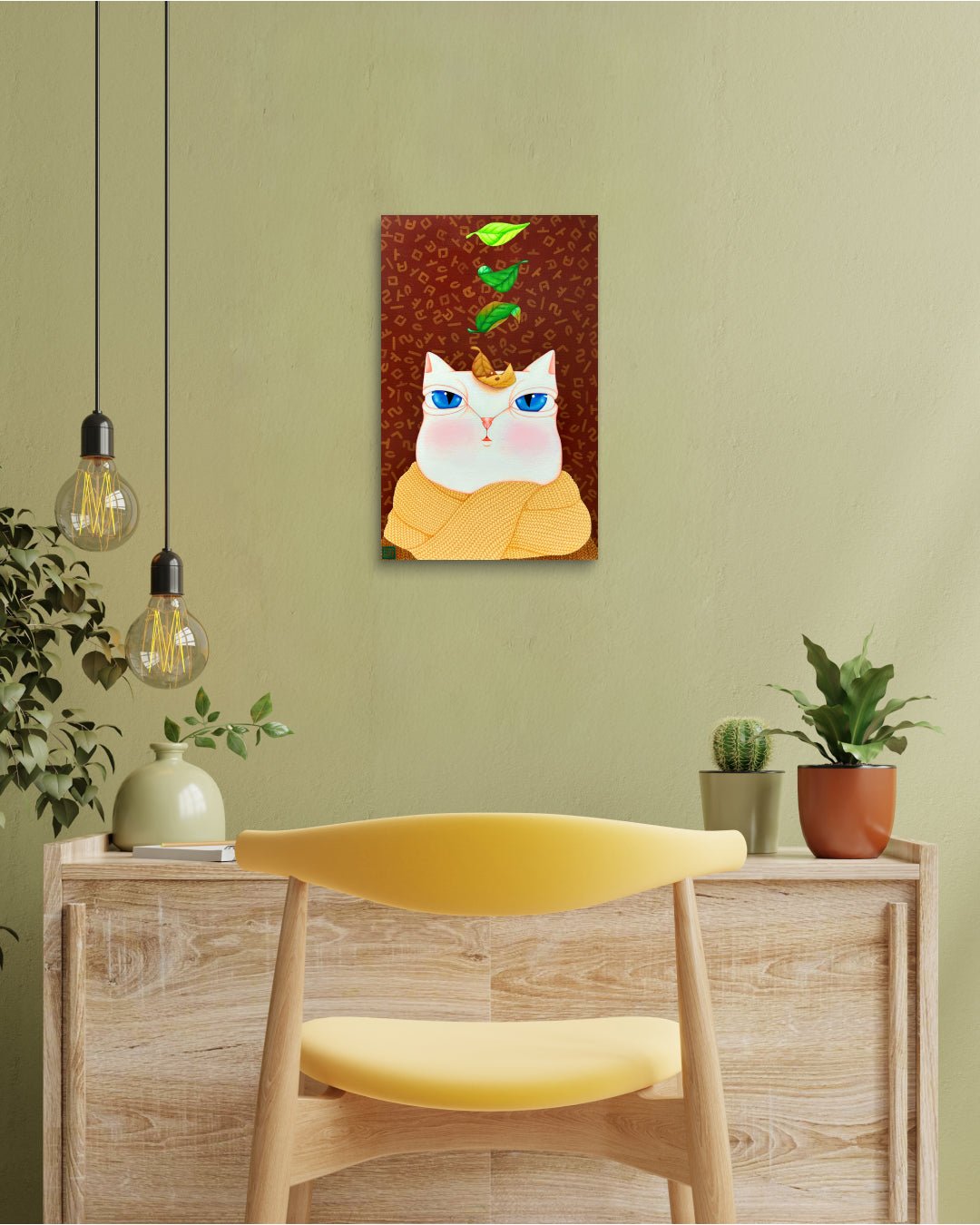 Korean contemporary painting Dansang Cat_Flowing Time by Han Hae-suk, interior wall art decor