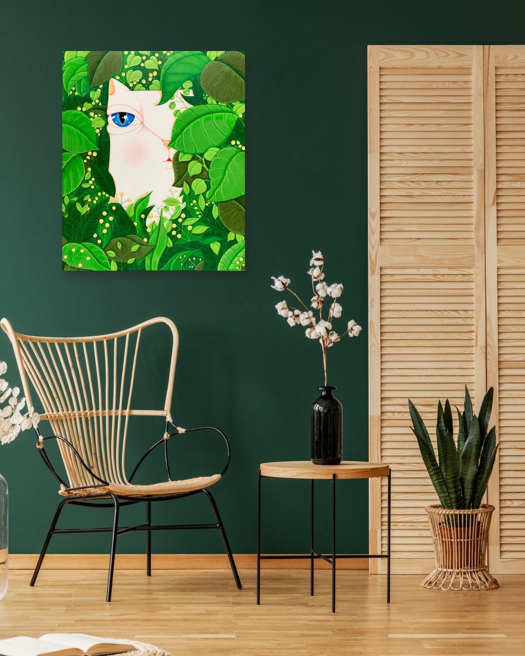 Korean contemporary painting Dansang Cat_Forest, breath, rest by Han Hae-suk, interior wall art decor