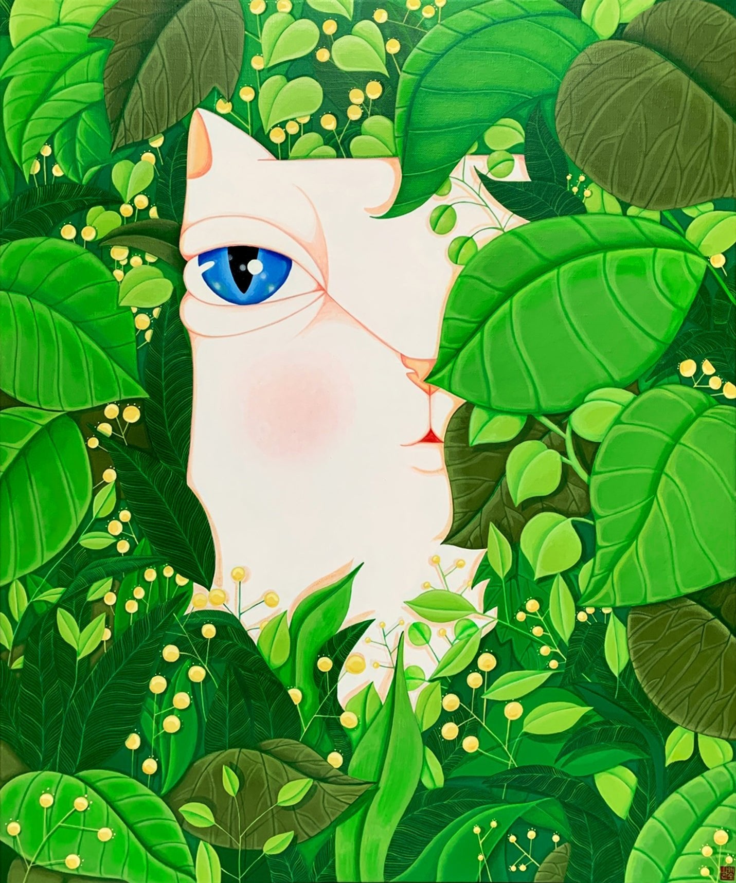 Dansang Cat_Forest, breath, rest - Acrylic on Canvas 72.7x60.6cm by Han Hae-suk, Korean Contemporary Art 2023