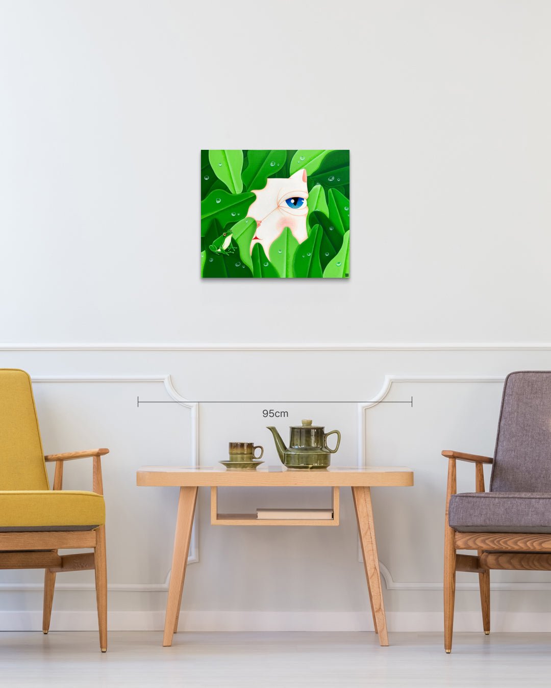 Dansang Cat_Morning Dew size reference 53x45.5cm - original Korean painting by Han Hae-suk