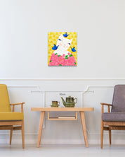 Dansang Cat_Spring Thoughts size reference 53x45.5cm - original Korean painting by Han Hae-suk