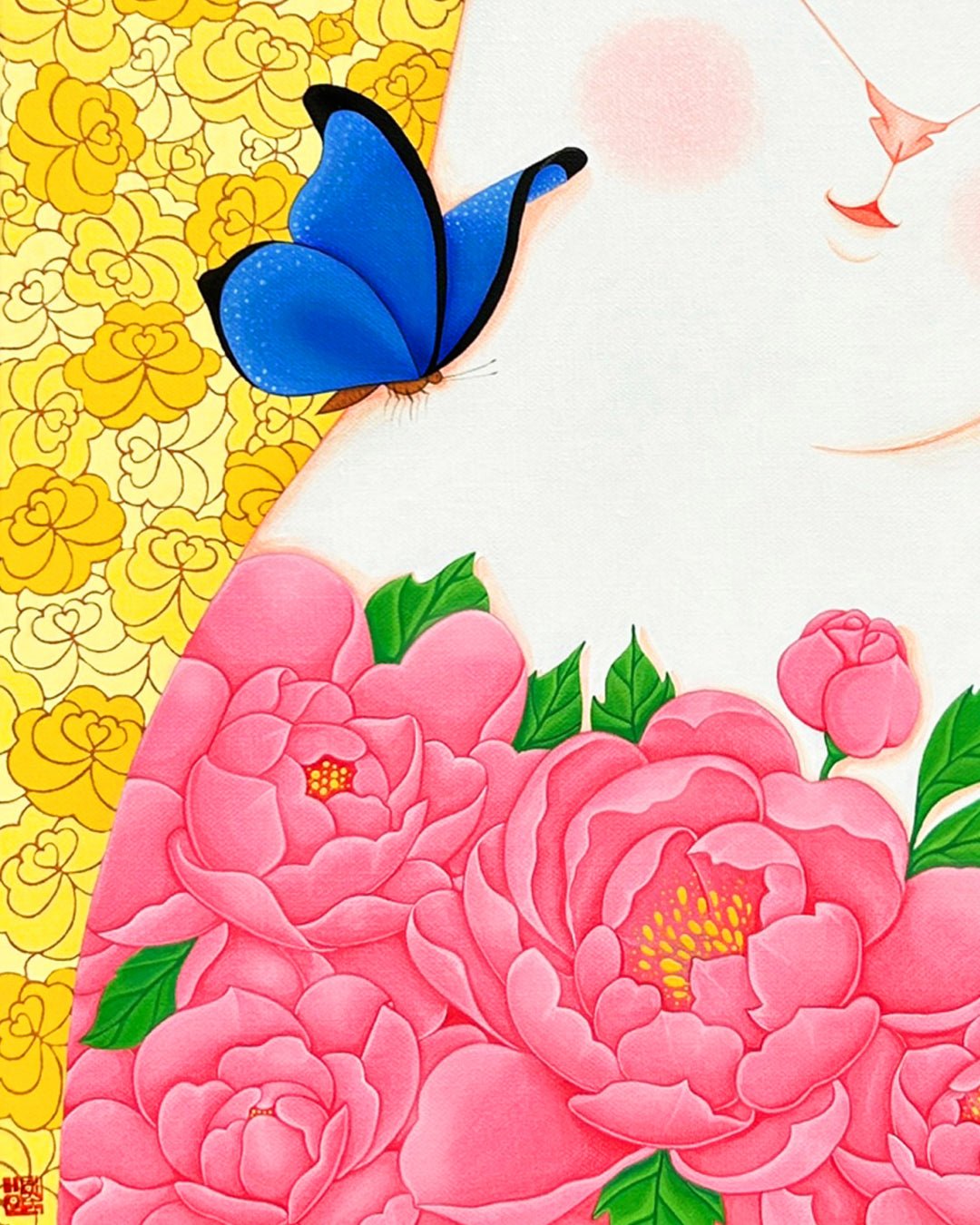 Dansang Cat_Spring Thoughts surface detail - Acrylic on Canvas by Han Hae-suk, Korean fine art 2024