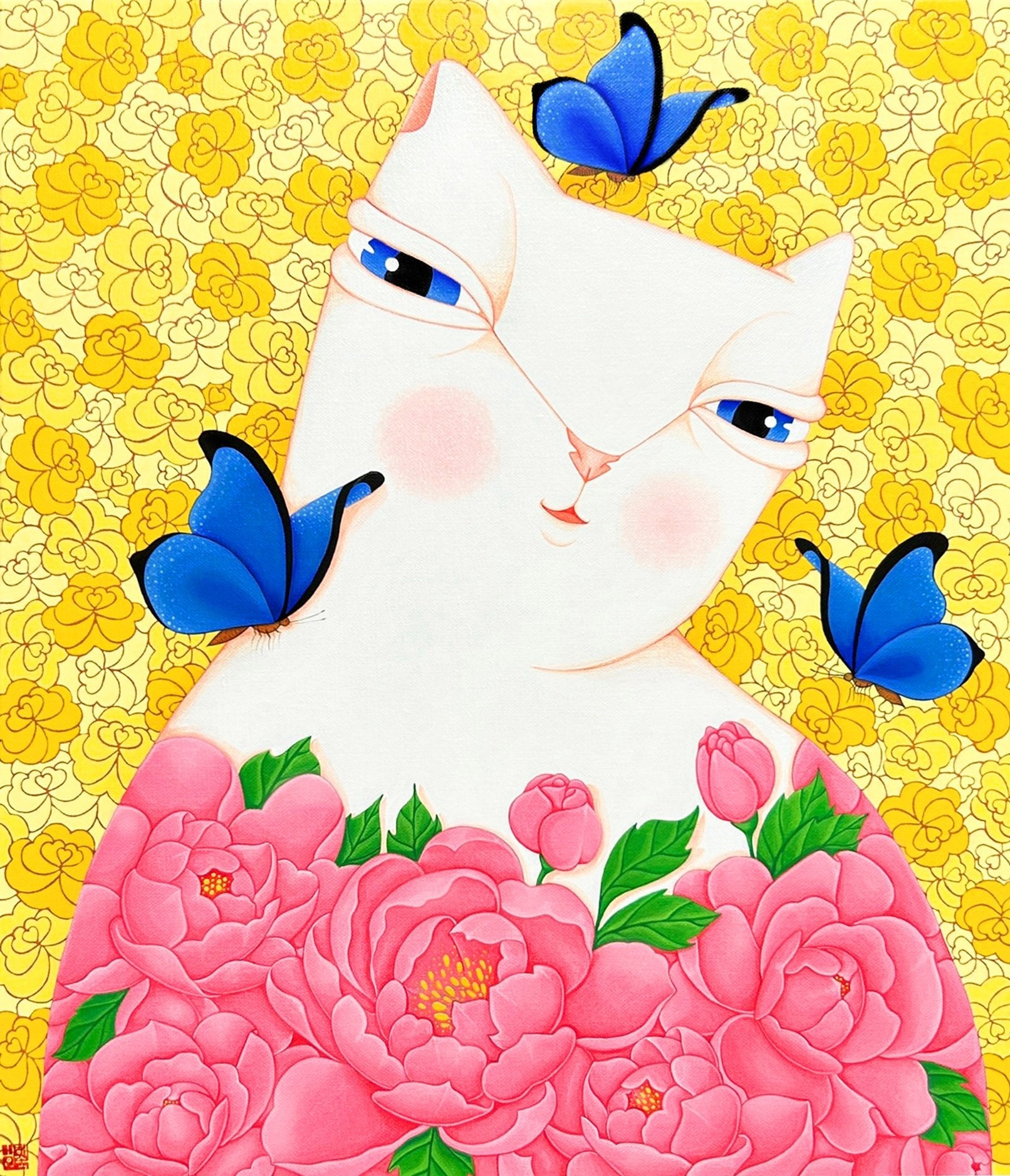 Dansang Cat_Spring Thoughts - Acrylic on Canvas 53x45.5cm by Han Hae-suk, Korean Contemporary Art 2024