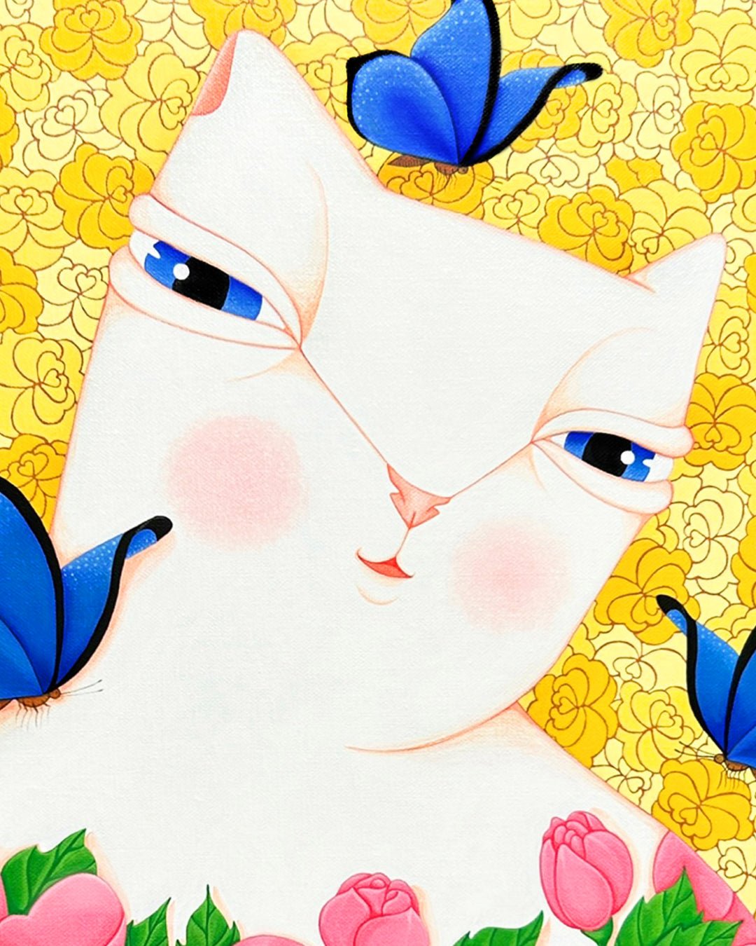 Korean contemporary painting Dansang Cat_Spring Thoughts by Han Hae-suk, interior wall art decor