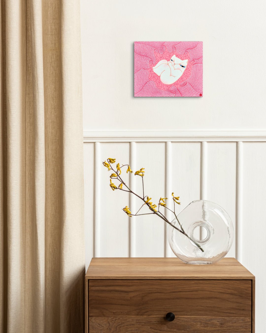 Korean contemporary painting Dansang Cat_The beginning of love by Han Hae-suk, interior wall art decor