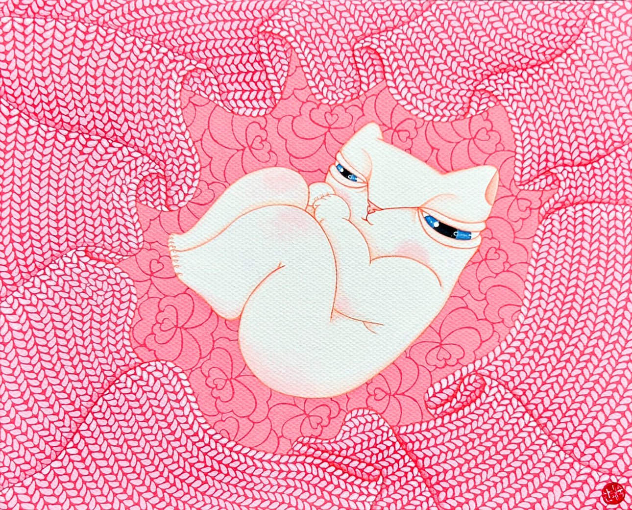 Dansang Cat_The beginning of love - Acrylic on Canvas 27.3x22cm by Han Hae-suk, Korean Contemporary Art 2025