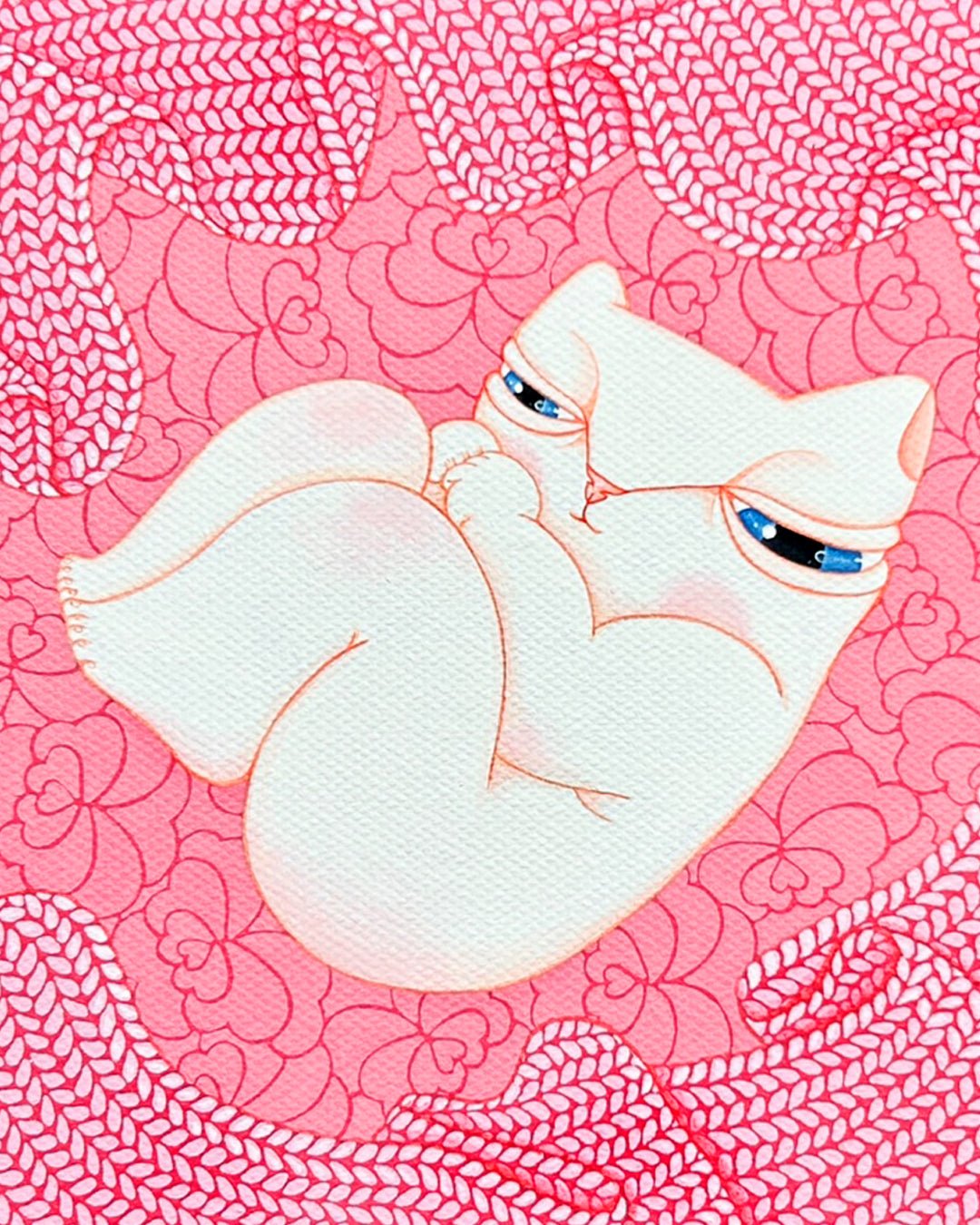 Dansang Cat_The beginning of love surface detail - Acrylic on Canvas by Han Hae-suk, Korean fine art 2025