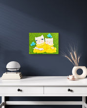 Dansang Cat_Together by Han Hae-suk displayed in modern living room, original Korean painting 2025
