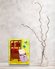 Dansang Cat_Together by Han Hae-suk displayed in modern living room, original Korean painting 2025