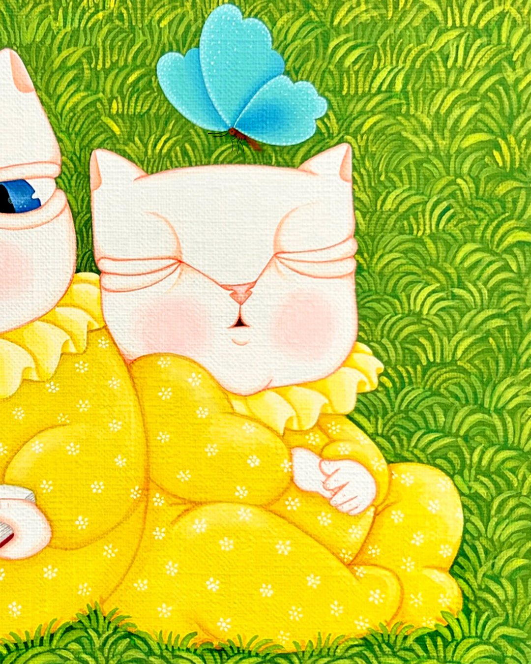 Dansang Cat_Together surface detail - Acrylic on Canvas by Han Hae-suk, Korean fine art 2025