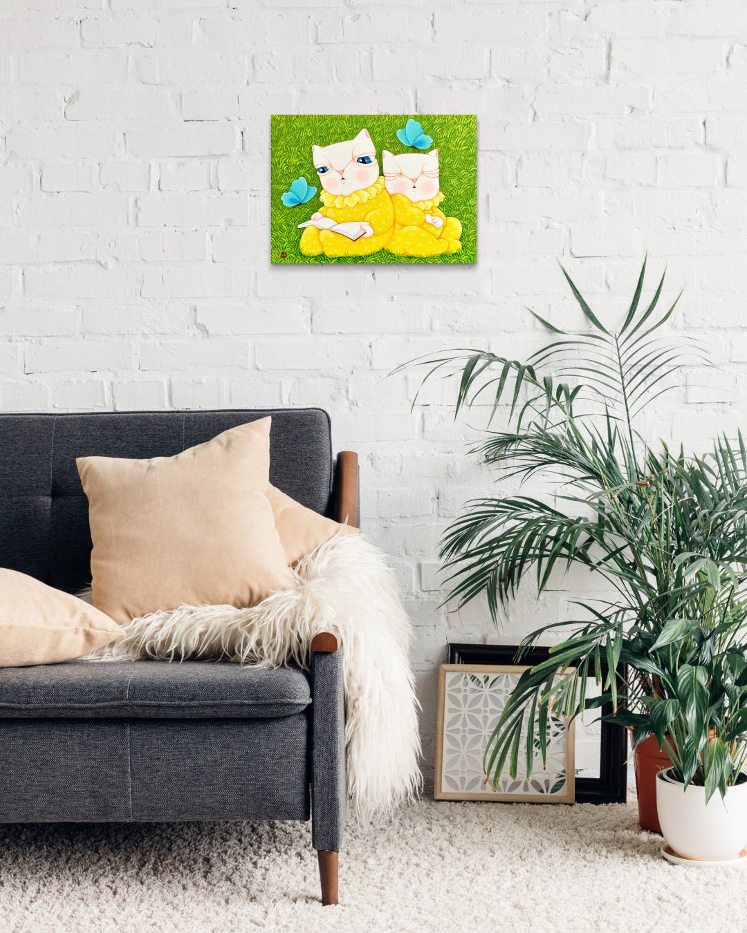 Korean contemporary painting Dansang Cat_Together by Han Hae-suk, interior wall art decor