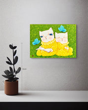 Dansang Cat_Together size reference 33.4x24.2cm - original Korean painting by Han Hae-suk