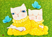 Dansang Cat_Together - Acrylic on Canvas 33.4x24.2cm by Han Hae-suk, Korean Contemporary Art 2025