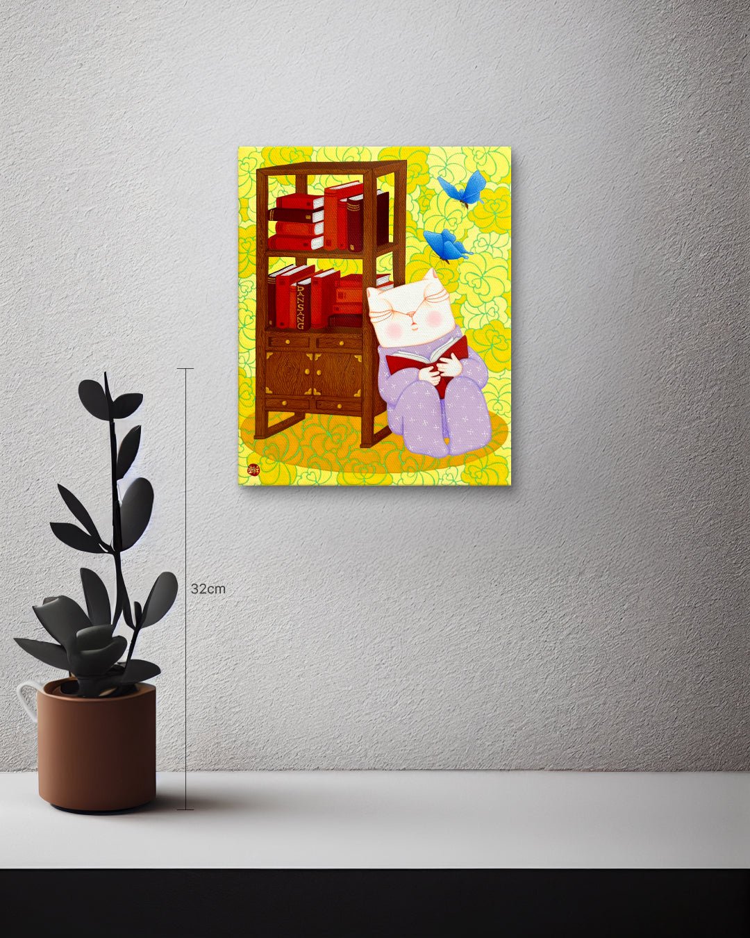 Dansang Cat_Together size reference 27.3x22cm - original Korean painting by Han Hae-suk