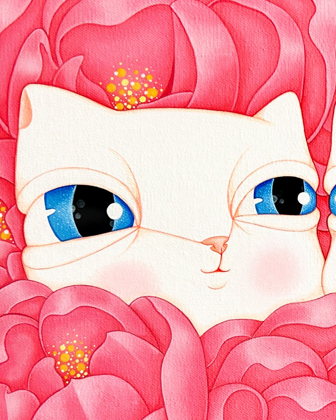 Dansang Cat_You and I close-up detail, brushwork texture by Korean artist Han Hae-suk