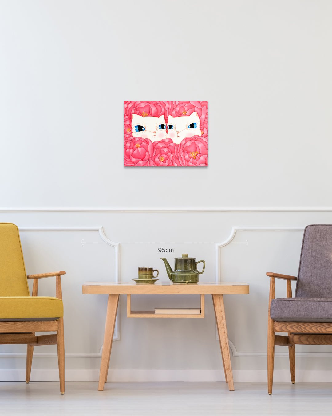 Dansang Cat_You and I size reference 40.9x31.8cm - original Korean painting by Han Hae-suk