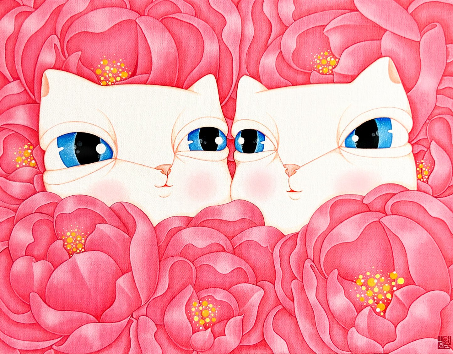 Dansang Cat_You and I - Acrylic on Canvas 40.9x31.8cm by Han Hae-suk, Korean Contemporary Art 2025