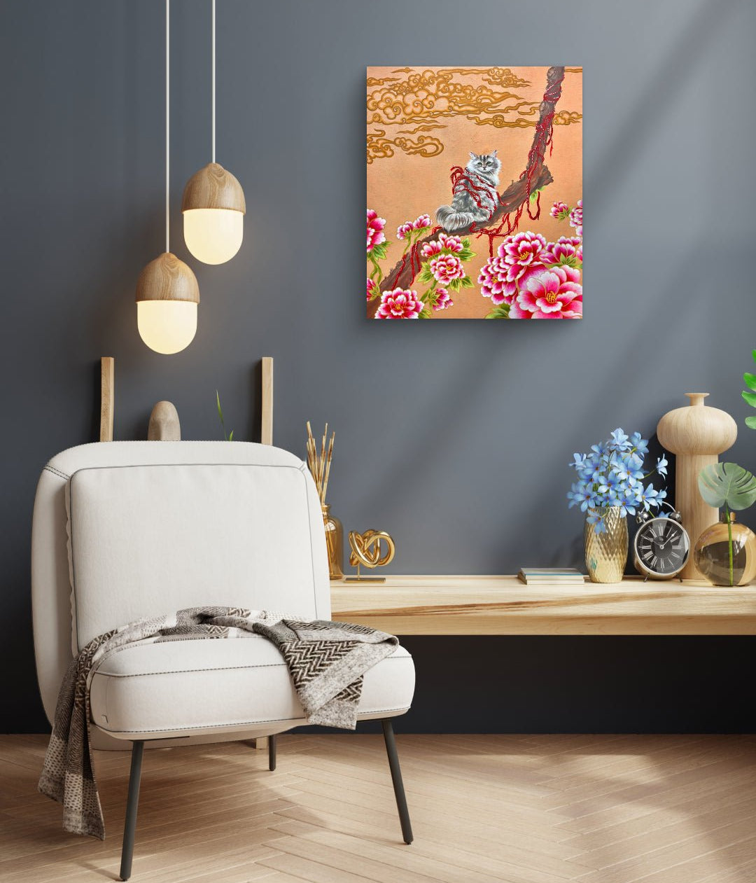 Destiny 1 by Hwui yeon Lee displayed in modern living room, original Korean traditional painting 2024