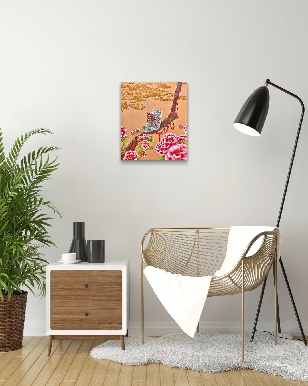 Korean contemporary Bunchae painting Destiny 1 by Hwui yeon Lee, interior wall art decor