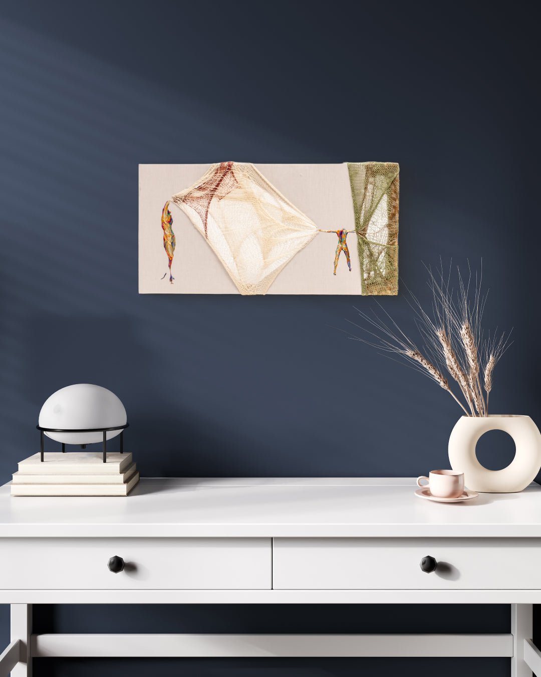 Korean contemporary silk embroidery Essence Unveiled I by Ji Young Kim, interior wall art decor