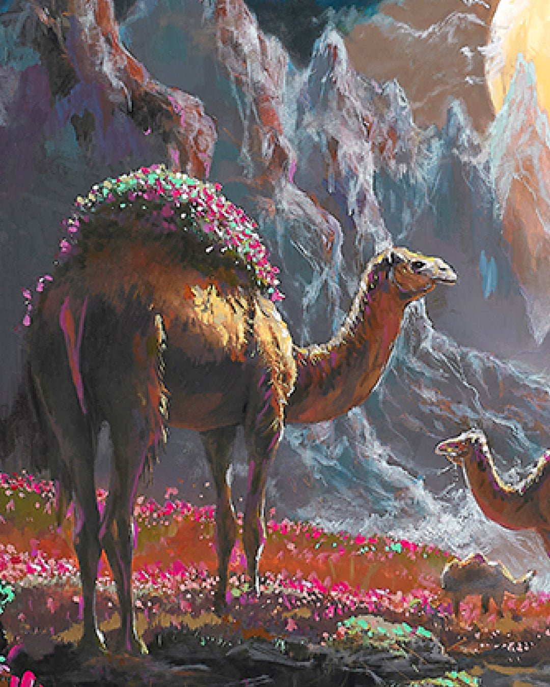 korean art, Family Trip to fantasy land - DOKHBI ARTWORKS Painting Yun Song - A ARTWORKS dokkaebi dokebi k - art Family Trip to fantasy land close - up detail, brushwork texture by Korean artist Yun Song - A DOKHBI