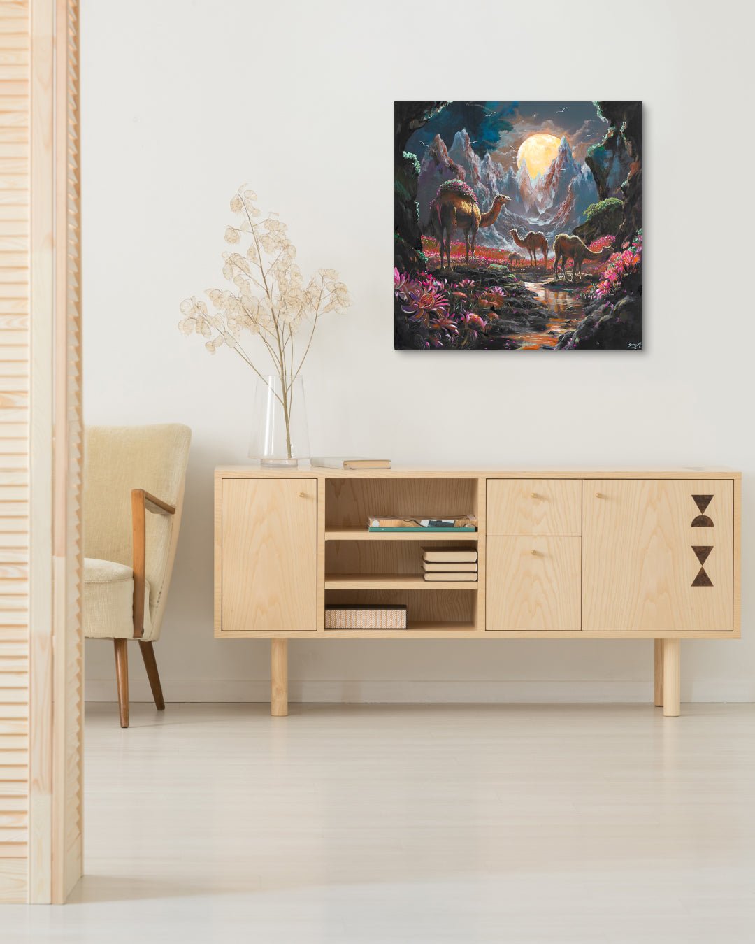 korean art, Family Trip to fantasy land - DOKHBI ARTWORKS Painting Yun Song - A ARTWORKS dokkaebi dokebi k - art Family Trip to fantasy land by Yun Song - A displayed in modern living room, original Korean painting 2024 DOKHBI