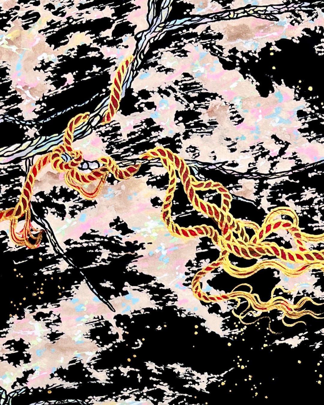 Flow surface detail - Bunchae on Jangji by Hwui yeon Lee, Korean fine art 2025
