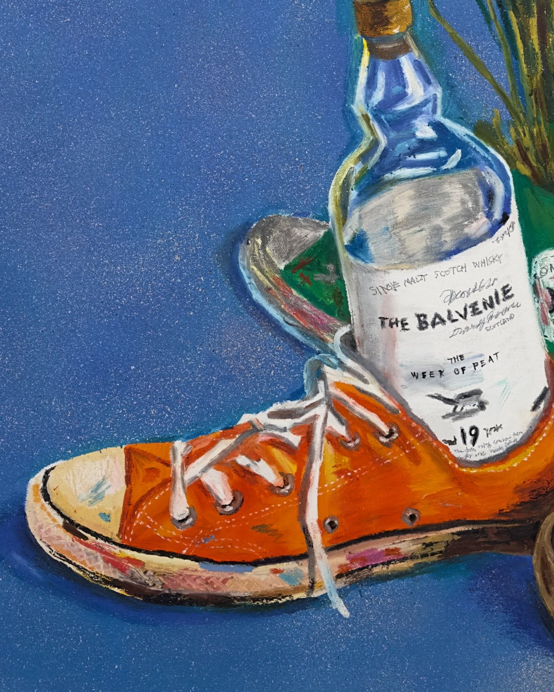 korean art, Flower and Whiskey - DOKHBI ARTWORKS Feeldog Painting ARTWORKS dokkaebi dokebi k - art Flower and Whiskey surface detail - Acrylic on Canvas by Feeldog, Korean fine art 2025 DOKHBI