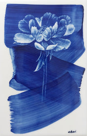 Flowing Peonies II - cobalt, celadon on ceramics 15x23cm by CHOI WONSUN, Korean Contemporary Art 2025