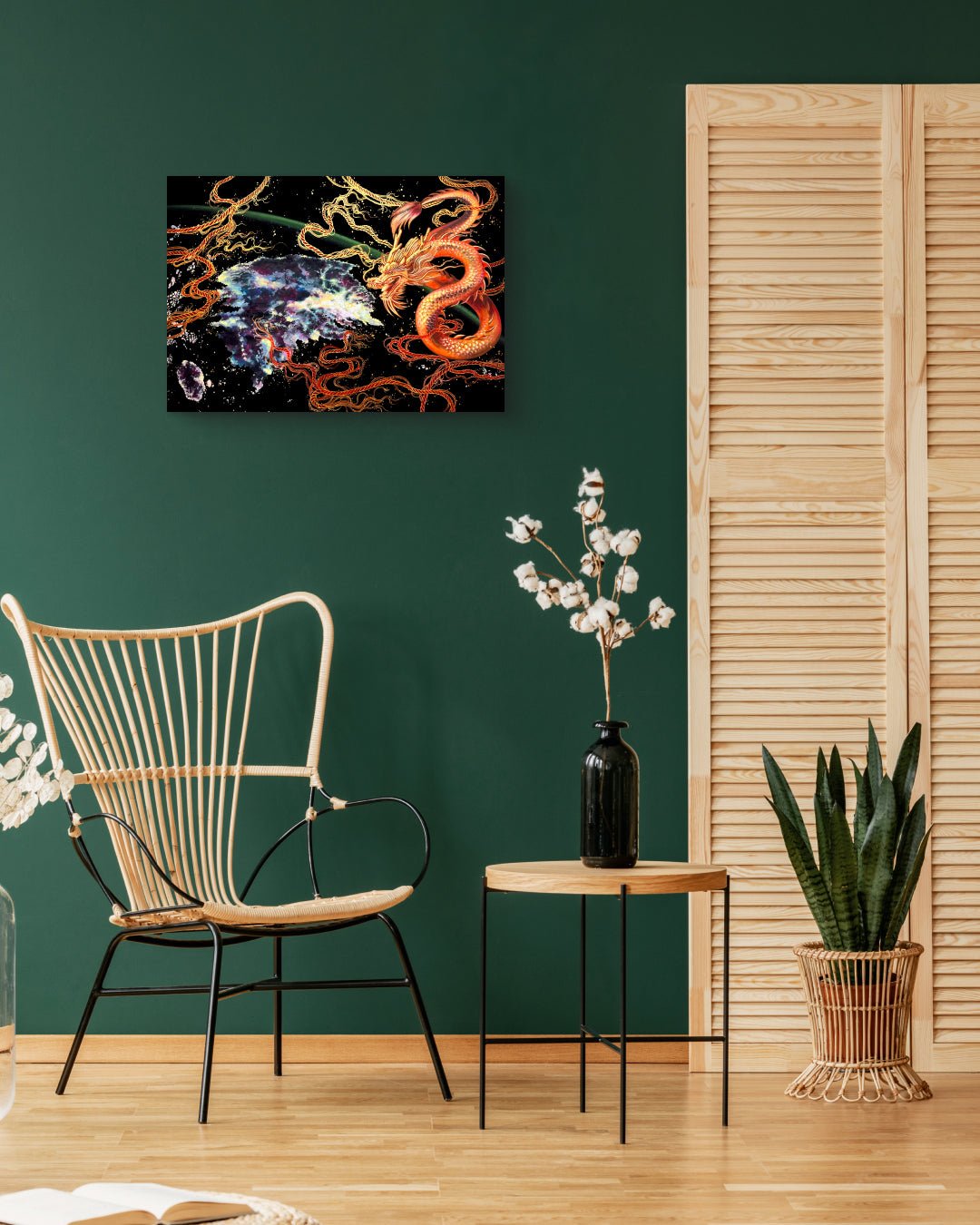 Korean contemporary Bunchae painting Fortune by Hwui yeon Lee, interior wall art decor