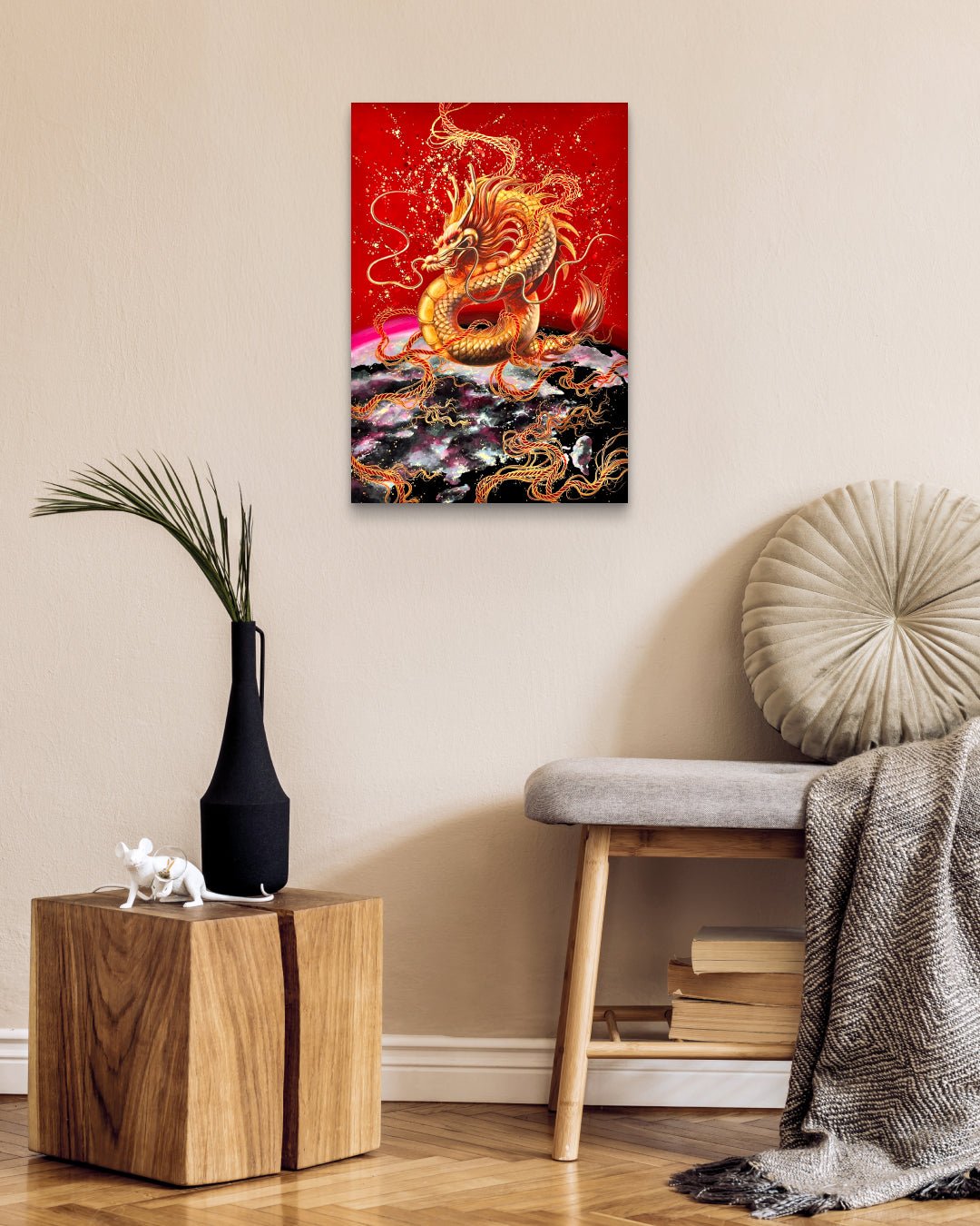 Korean contemporary Bunchae painting Fortune by Hwui yeon Lee, interior wall art decor
