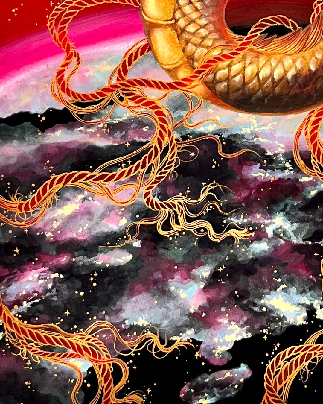 Fortune surface detail - Bunchae on Jangji by Hwui yeon Lee, Korean fine art 2025