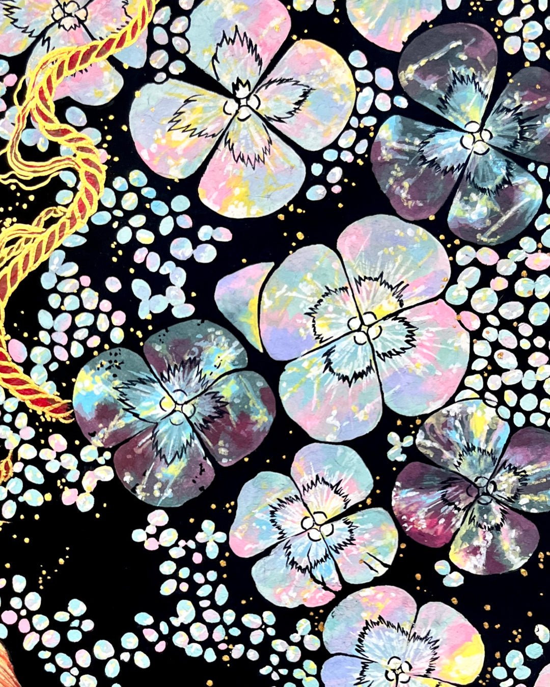 Fortune surface detail - Bunchae on Jangji by Hwui yeon Lee, Korean fine art 2025