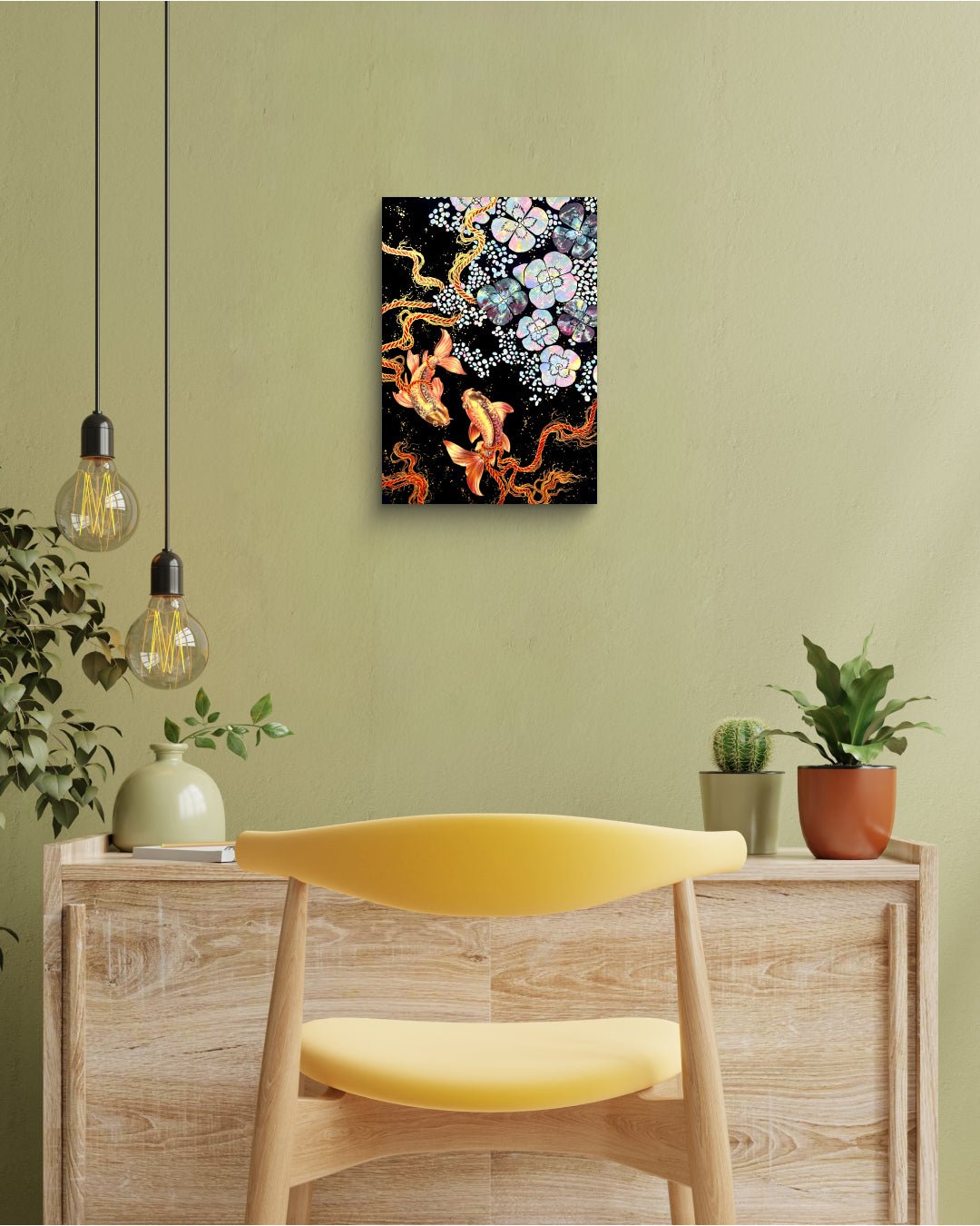 Korean contemporary Bunchae painting Fortune by Hwui yeon Lee, interior wall art decor