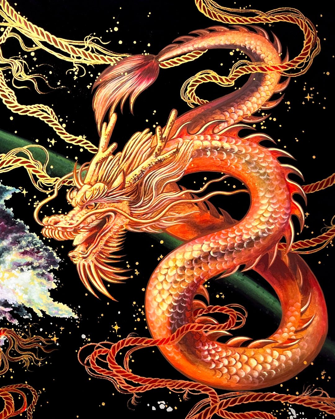 Fortune close-up detail, Bunchae pigment texture by Korean artist Hwui yeon Lee