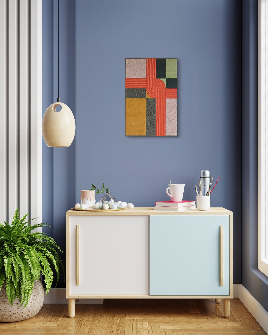 Gift 3 (Orange) by Lee Yu-mi (Haerang) displayed in modern living room, original Korean Hanji painting 2023