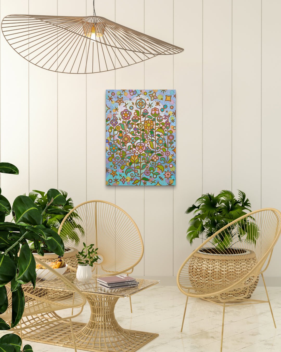 Humming garden 20-5 by Kim Young-jin displayed in modern living room, original Korean painting 2025