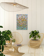 Humming garden 20-5 by Kim Young-jin displayed in modern living room, original Korean painting 2025