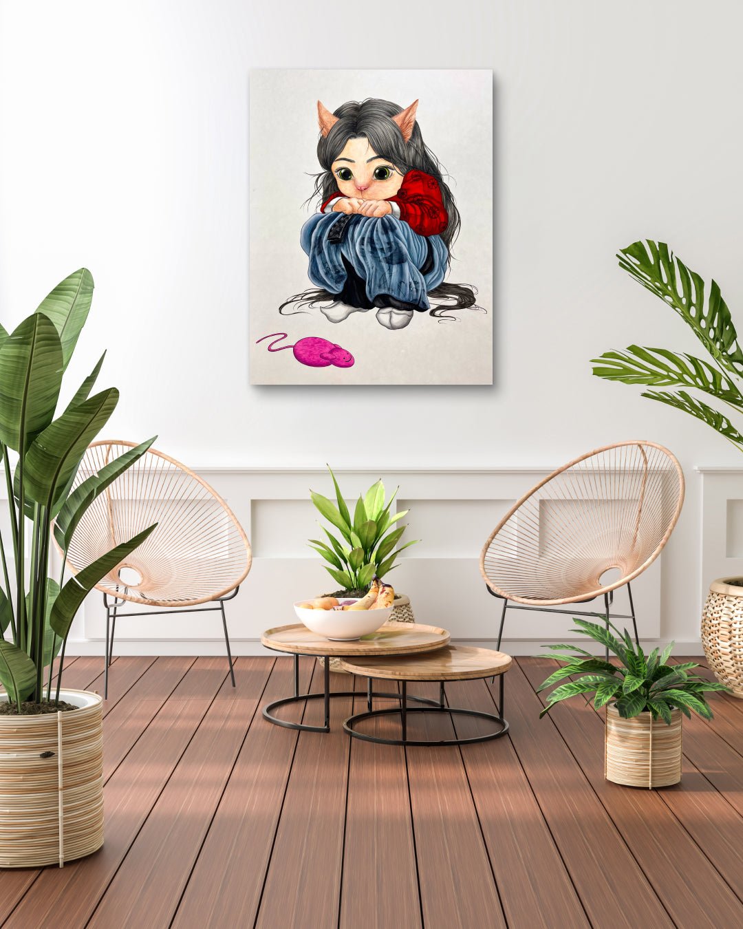 Korean contemporary Bunchae painting Hwui(Meow) by Hwui yeon Lee, interior wall art decor