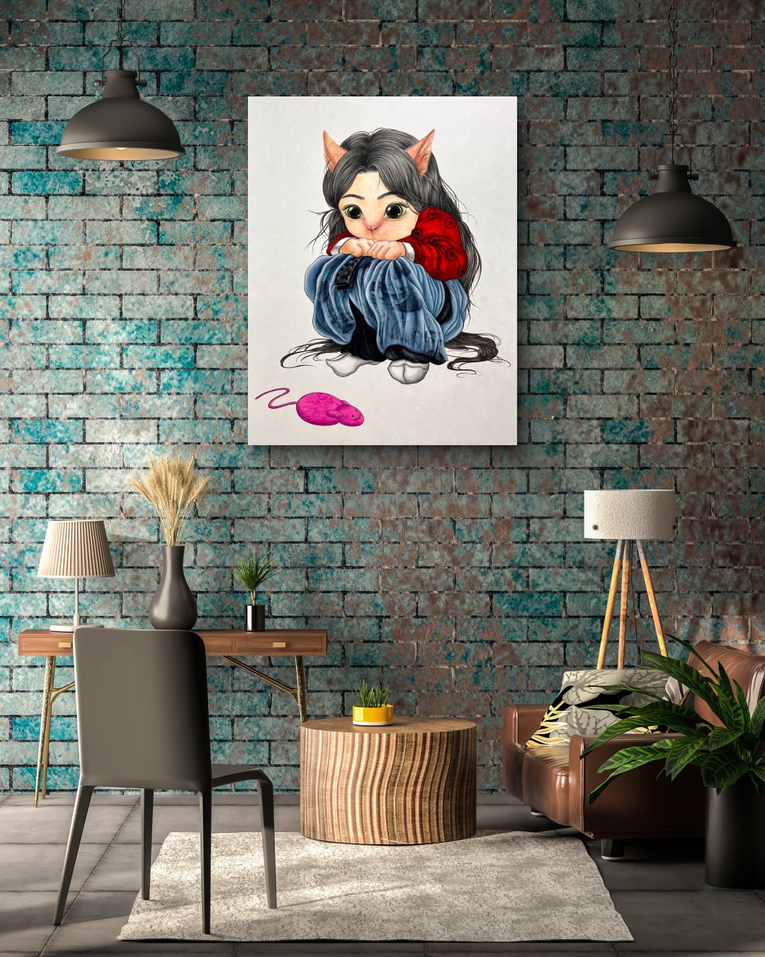 Hwui(Meow) by Hwui yeon Lee displayed in modern living room, original Korean traditional painting 2022