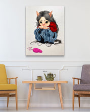 Hwui(Meow) size reference 116.8x91cm - original Korean Bunchae painting by Hwui yeon Lee
