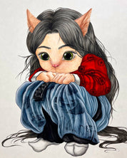 Hwui(Meow) close-up detail, Bunchae pigment texture by Korean artist Hwui yeon Lee